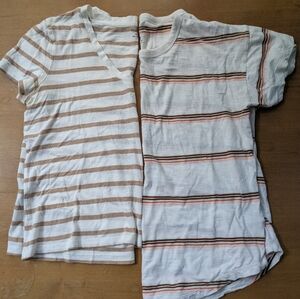 2 Madewell Striped Tshirts Top Brown White Scoop & Crew Neck Short Sleev…